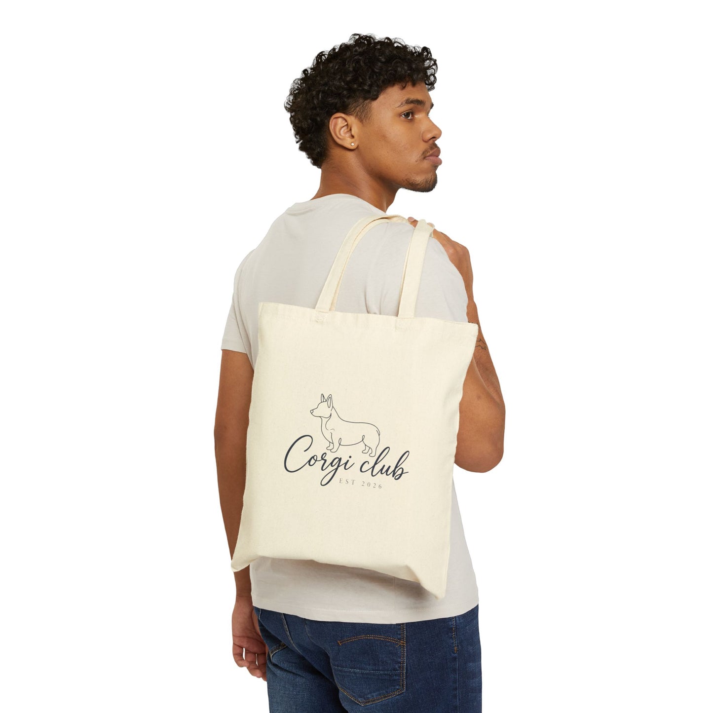 Corgi Club Cotton Tote Bag — Cute Minimal Dog Outline Eco Shopper